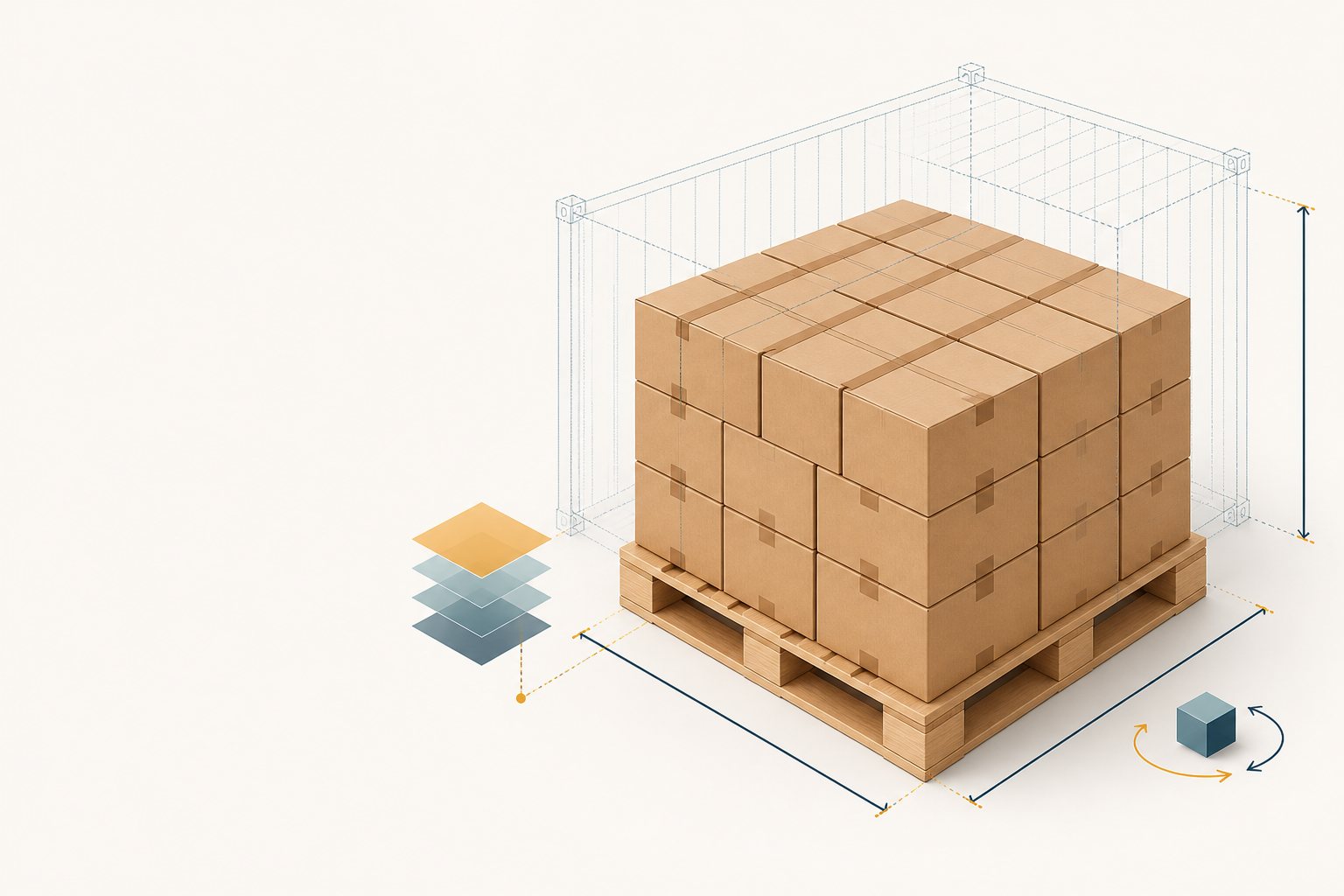 Illustration of cartons arranged on a pallet inside a measured load envelope